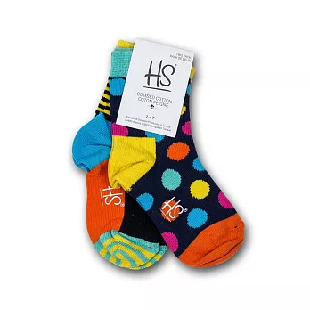 【G.T Company】Happy Socks Baby & Kids 瑞典時尚彩襪品牌童襪二入 KBD02-0661-2Y橘藍黃