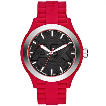 A|X Armani Exchange 玩味色調潮流時尚腕錶-黑X紅