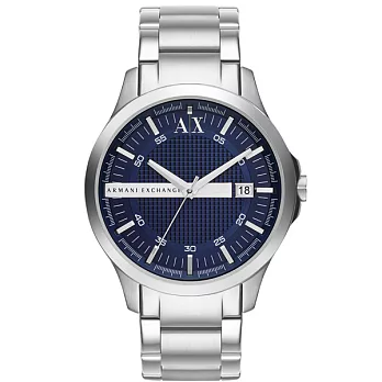 A|X Armani Exchange 城市旅人格紋紳士腕錶-銀藍