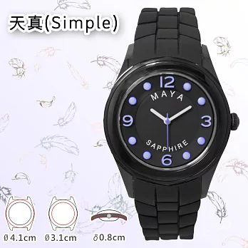 MAYA M-11013天真(Simple)俏麗靚亮繽紛彩系石英腕錶( 黑色錶帶/紫字)