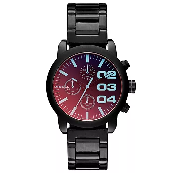 DIESEL 強悍自我時尚三眼計時腕錶-黑x鍍膜玻璃