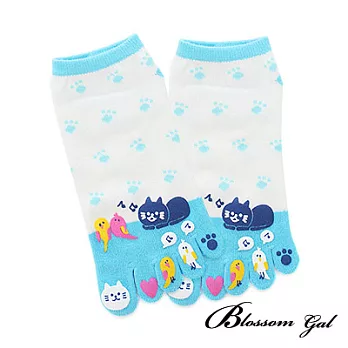 Blossom Gal日本進口鳥兒歌唱立體腳跟五趾襪(共五色)藍