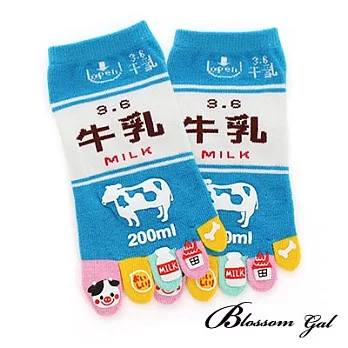 Blossom Gal日本進口牛乳立體腳跟五趾襪(共五色)水藍