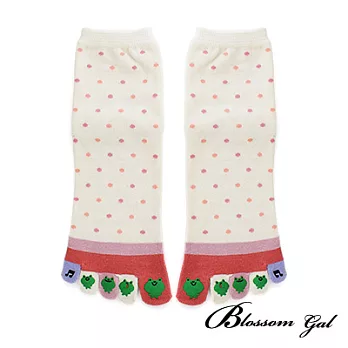 Blossom Gal日本進口青蛙點點立體腳跟五趾襪(共五色)米