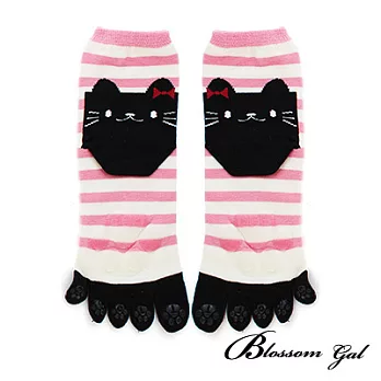 Blossom Gal日本進口條紋貓立體腳跟止滑五趾襪(共五色)粉