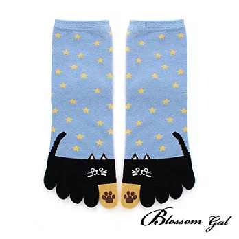 Blossom Gal日本進口貓咪星星立體腳跟五趾襪(共五色)藍