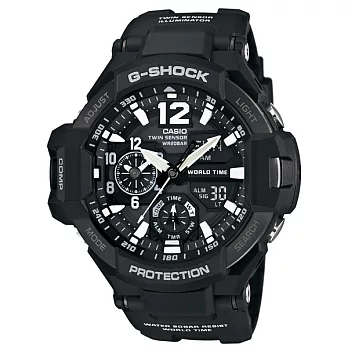 G-SHOCK 航空武士道雙顯運動時計進化版限量腕錶-黑-GA-1100-1A