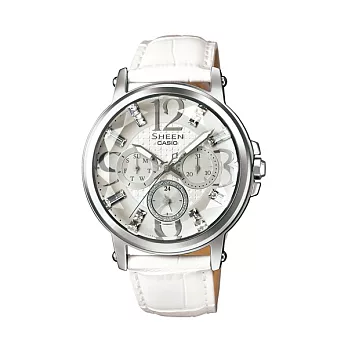 CASIO SHEEN 施華洛世奇® 元素的極致呈現時尚女性腕錶-白-SHE-3035L-7A