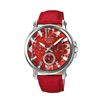 CASIO SHEEN 施華洛世奇® 元素的極致呈現時尚女性腕錶-紅-SHE-3035L-4A