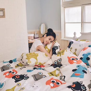 cheri【怪怪妖怪-米】台灣製 超細纖 吸濕排汗專利-雙人薄被套/床包 四件組怪怪妖怪-米