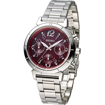 SEIKO LUKIA 20周年限量款太陽能計時腕錶 V175-0CZ0R SSVS019J 酒紅酒紅色