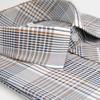 【金安德森】咖啡色格紋門襟斜紋短袖襯衫 15咖啡色