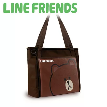 LINE FRIENDS 皮革筆電托特包-(LN-BG01)熊大棕