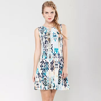 【INF】三角領簡約印花洋裝15046S藍色