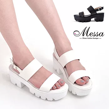 【Messa米莎專櫃女鞋】MIT 極簡格調美白肌系一字粗跟涼鞋-二色35黑色