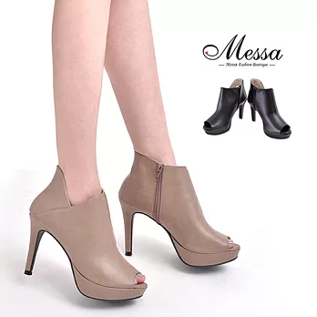 【Messa米莎專櫃女鞋】MIT 知性側V剪裁內真皮高跟魚口踝靴35粉紅色