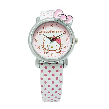 Hello Kitty 可愛俏皮蝴蝶結時尚造型腕錶-白色-KT012LWPW