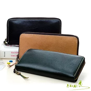 【手感的秀】真皮手工植揉革擦色ㄇ形拉鍊長夾(B組3色)時髦黑