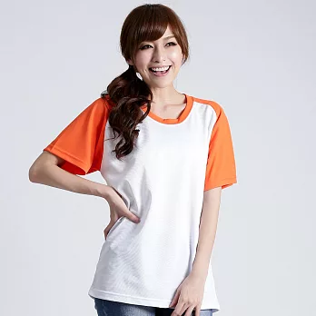 【遊遍天下】MIT中性款抗UV涼爽吸濕排汗圓領機能衫(S0702)XL白/桔