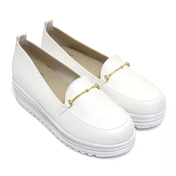 【Pretty】韓系一字金屬厚底平底包鞋23.5白色