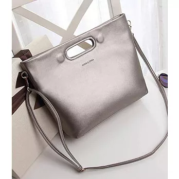 韓版珠光時尚休閒手提肩背大包(兩色可選)銀灰色