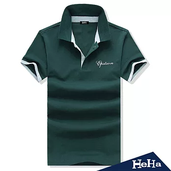 POLO衫 彈性棉質翻領印花上衣 三色-HeHa-M（墨綠）