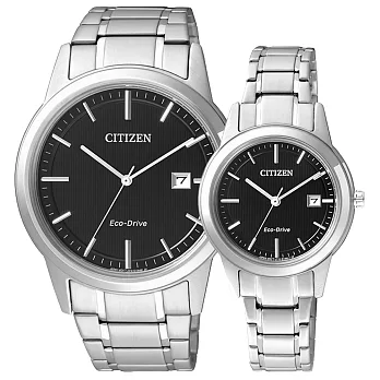 CITIZEN Eco-Drive 款款情深光動能時尚對錶-黑x銀