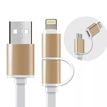 多功能二合一 Apple Lightning & MICRO USB 充電線 傳輸線 鋁合金接頭 具充電功能白金色
