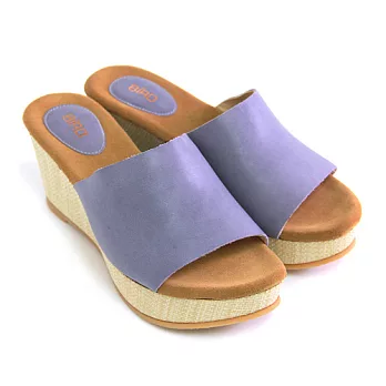 ◤Green Phoenix◥全真皮極簡寬版馬卡龍色彩楔型拖鞋4紫色