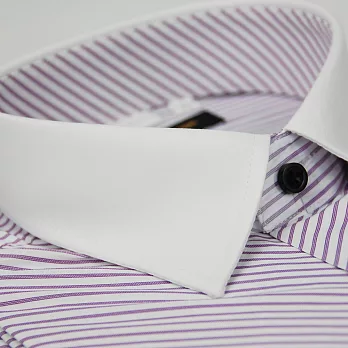 【金安德森】紫色斜紋白領黑扣窄版短袖襯衫15.5紫色