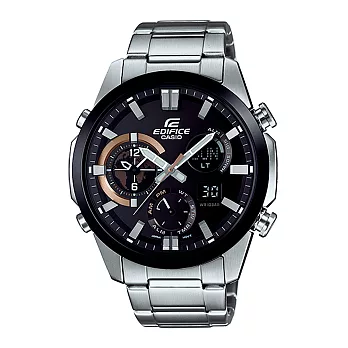 CASIO EDIFICE 時間跳躍者三眼賽車腕錶-黑x棕