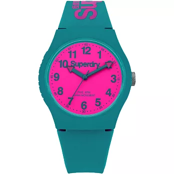 Superdry極度乾燥 Urban系列個性搖擺運動腕錶-螢光粉x藍綠