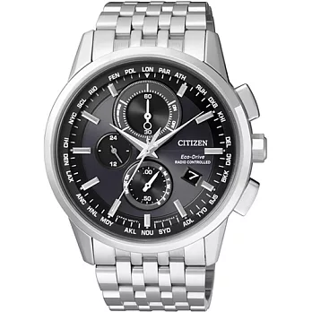 CITIZEN Eco-Drive 全新進化版萬年曆時尚五局電波腕錶-黑-AT8110-61E