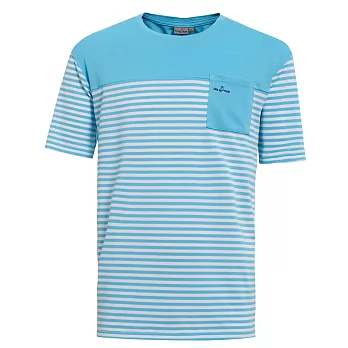【hilltop山頂鳥】男款PUFY吸濕快乾短袖T恤S04MA3-S活力藍/白條紋