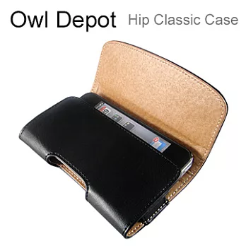 【Owl Depot】高質感橫掛式腰間手機保護套 - 黑色(L)