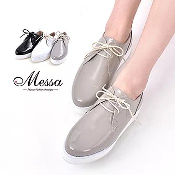 【Messa米莎專櫃女鞋】MIT 復古潮流漆皮綁帶內真皮厚底牛津鞋36白色