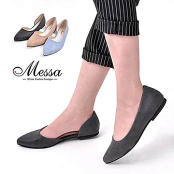 【Messa米莎專櫃女鞋】MIT 法式優雅側鏤空內真皮尖頭包鞋35水藍色