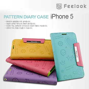 for iPhone 5 / 5S Feelook Pattern Diary 花漾年華書本型保護套 - 粉藍