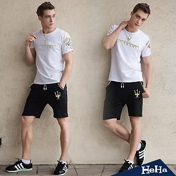 套裝 棉質短袖T恤+休閒短褲運動套裝 二色-HeHa-3XL(白色）