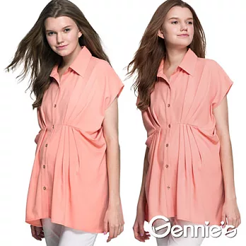 Gennie’s奇妮 Feravani系列-春色立體壓褶修身排扣襯衫(C3702)M