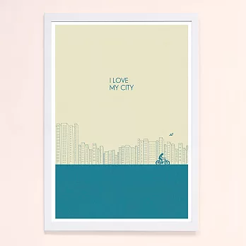 【摩達客】西班牙知名插畫家Judy Kaufmann藝術創作海報掛畫裝飾畫 (附Judy本人簽名)(含木框)我愛我的城市-藍綠色