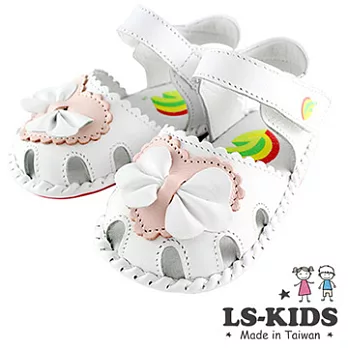 【LS-KIDS】手工精緻學步鞋-蕾絲抓皺蝴蝶結系列-優雅白15號