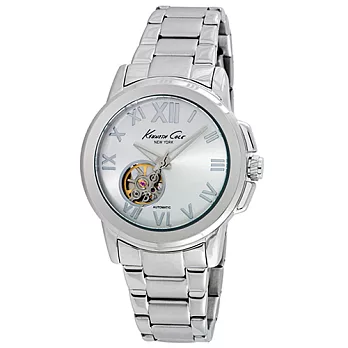 Kenneth Cole 羅馬漫舞鏤空不鏽鋼機械腕錶- 銀白/40mm銀白