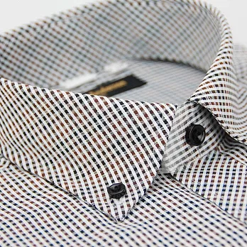 【金安德森】棕白格紋黑釦窄版長袖襯衫15.5棕白色