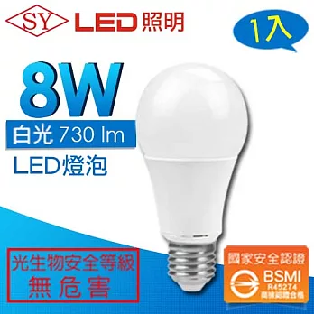 SY 聲億科技 8W LED 燈泡 廣角型 CNS認證 全電壓 白光白光