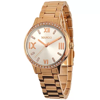 MANGO 優雅名伶晶鑽不鏽鋼時尚腕錶-銀x玫瑰金/31mm銀x玫瑰金