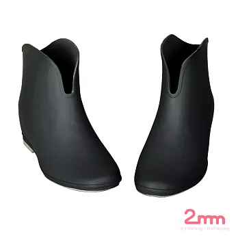 【2mm】玩色系V型時尚 內增高短筒雨靴/雨鞋36(桑椹黑)