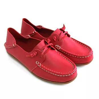 ◤Green Phoenix◥ RED ANT全真皮綁帶縫線平底兩穿休閒帆船鞋40紅色