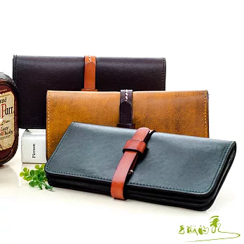 【手感的秀】真皮手工植揉革插捎長夾(B組3色)原野褐黃