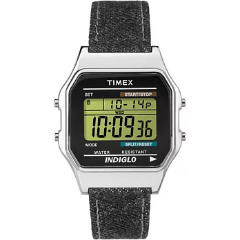 【TIMEX 】天美時經典復古80電子腕錶 (銀殼/灰色單寧帶 TXT2P77000)